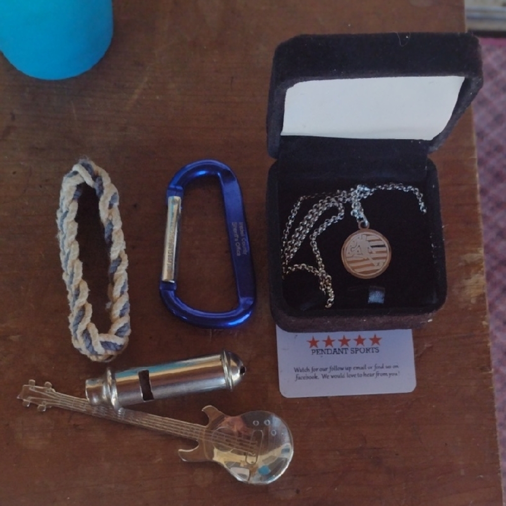 Silver Pendant Necklace with Blue Carabiner